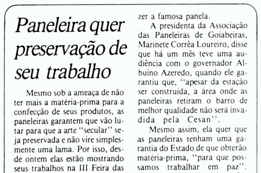 Paneleira quer preservação do seu trabalho